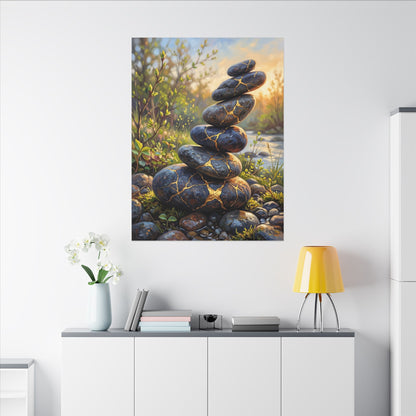 Spring River Stones Gold Repair Canvas Art | Healing Decor
