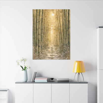 Bamboo Grove Winter Canvas Art | Japandi Elegant Design