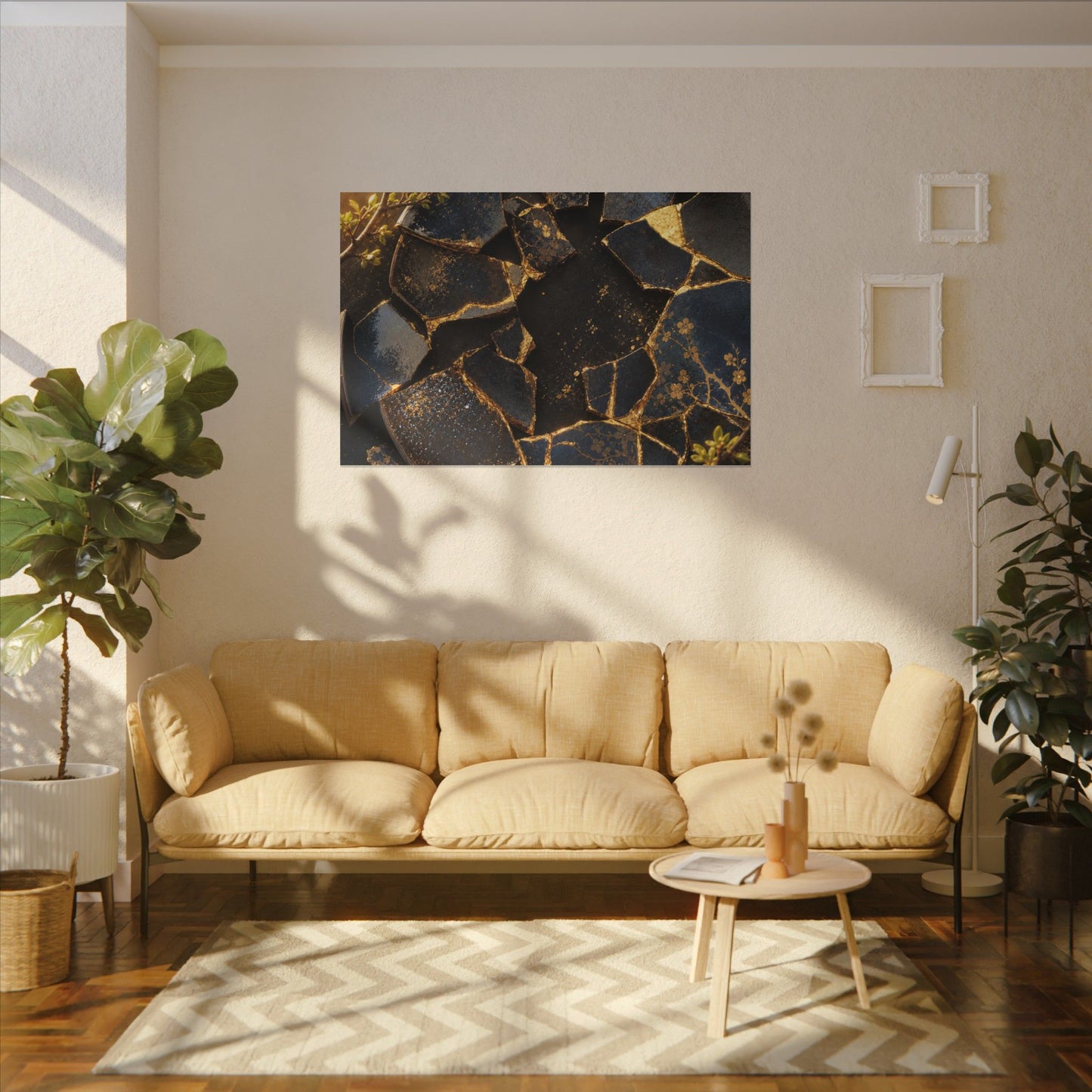 Golden Hour Broken Pottery Canvas Art - Kintsugi Ma