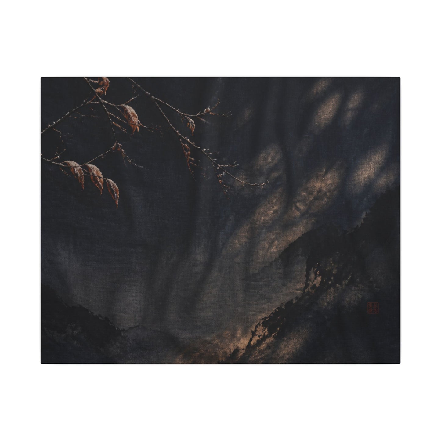 Atmospheric Silk Drape Canvas Art - Charcoal Ink Dark Japandi