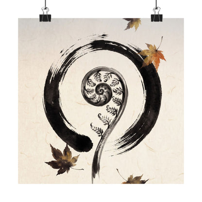 Autumn Fern Unfurling Enso Wall Art Print | Peaceful Decor