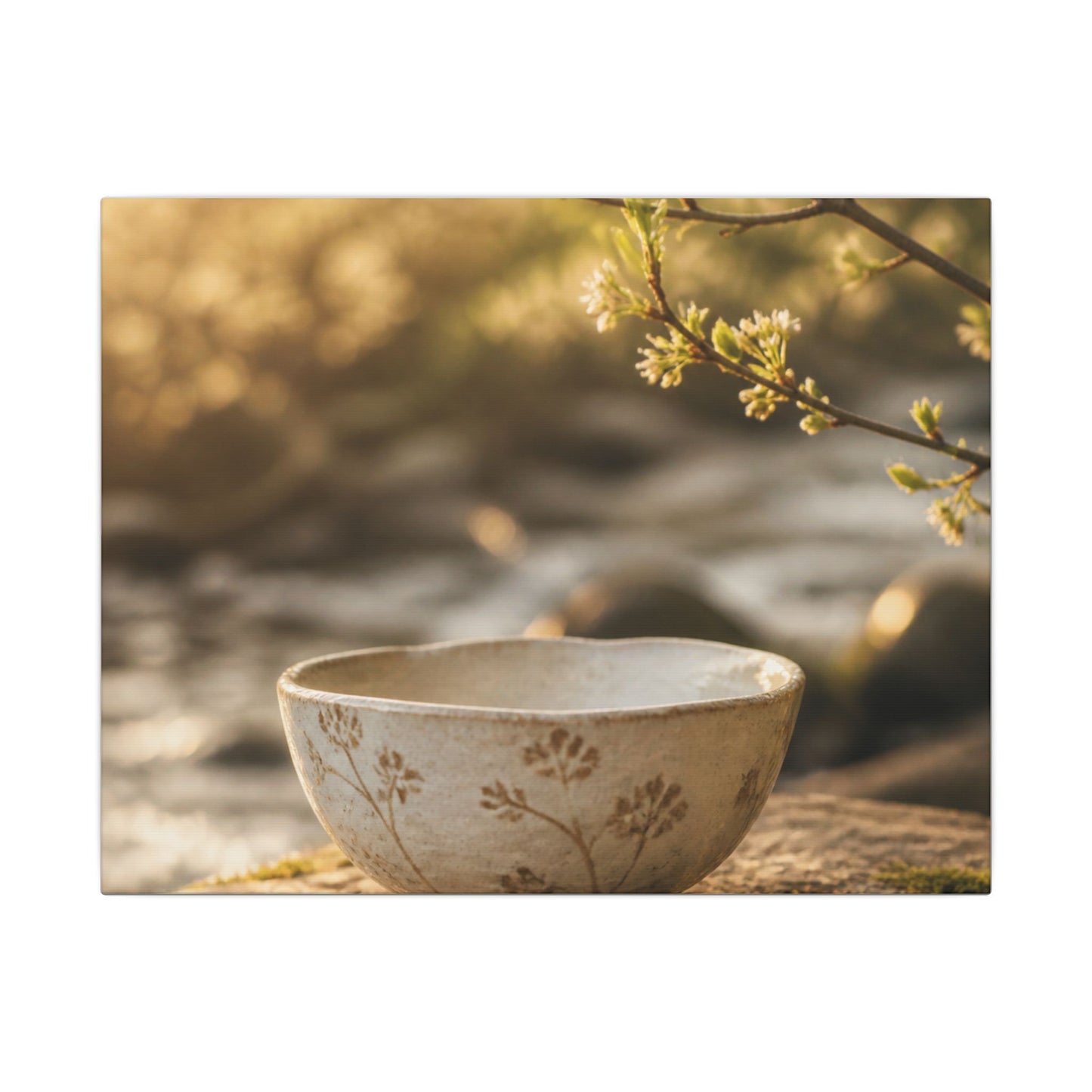 Neutral Ceramic Bowl Canvas Art - Japanese Pattern Japandi