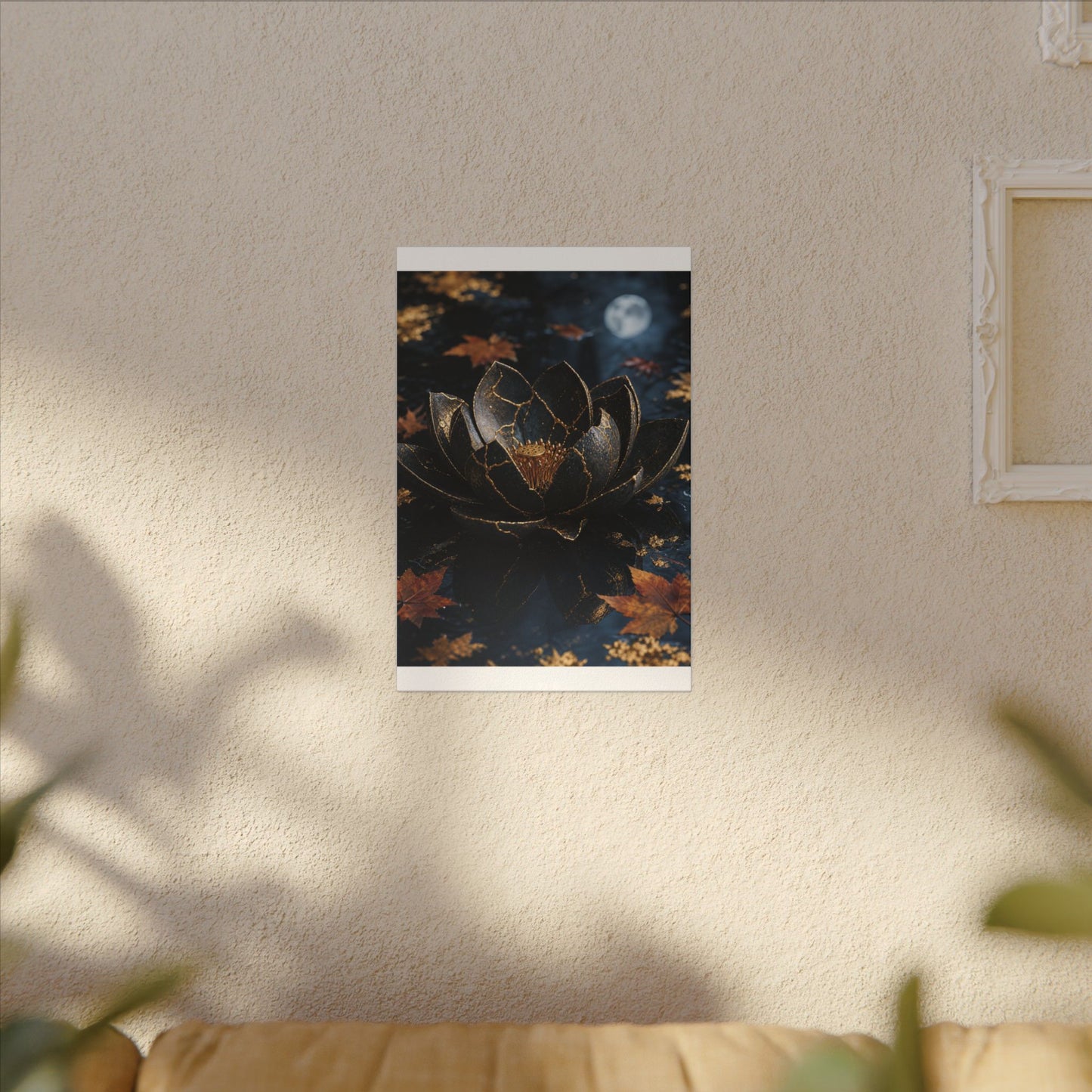 Moonlight Lotus Flower Canvas Art - Kintsugi Fukinsei