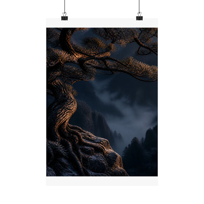 Pine Tree Shadow Zen Wall Art Print | Luxurious Dark Japandi Art