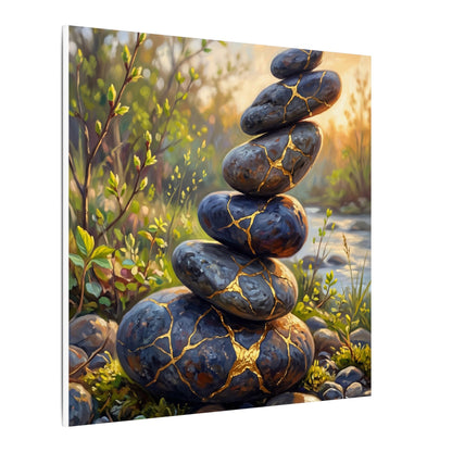 Spring River Stones Gold Repair Canvas Art | Healing Decor