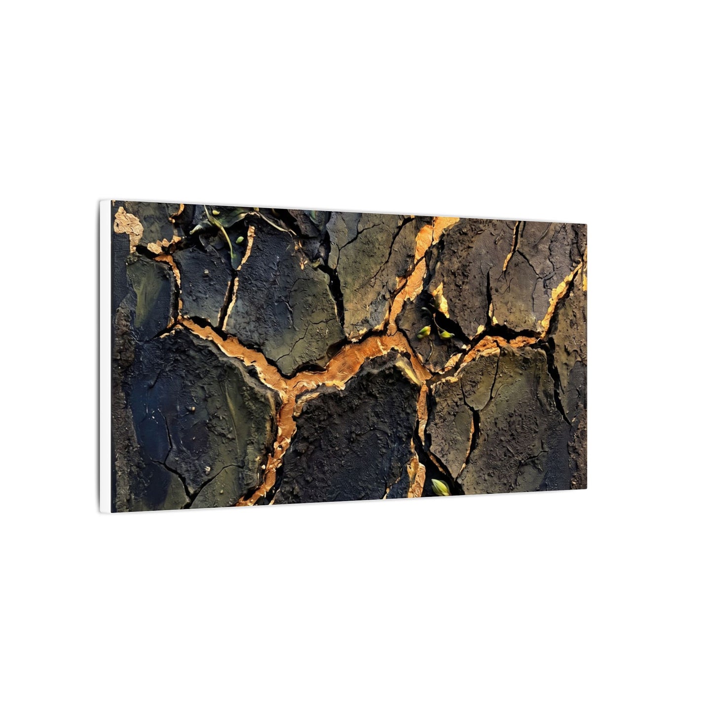 Cracked Earth Spring Canvas Art | Dark Japandi Atmospheric Design
