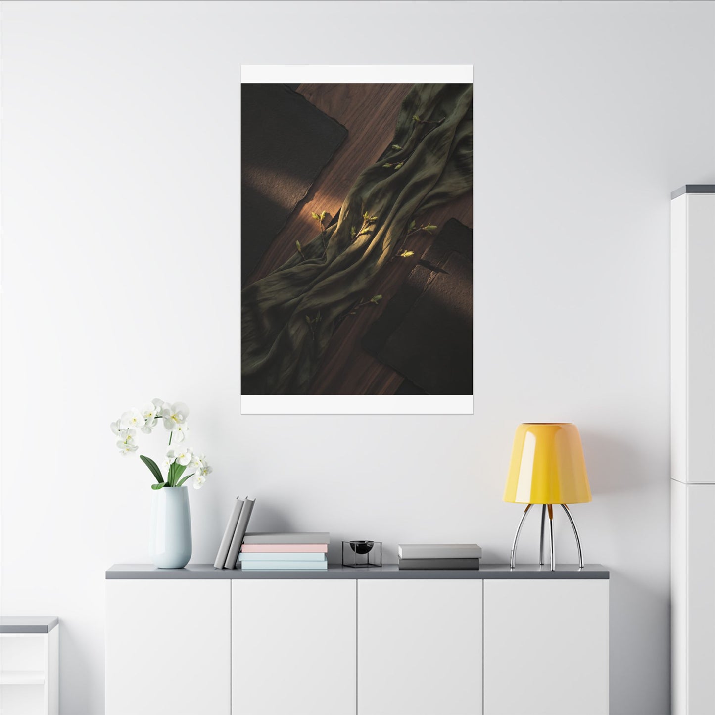 Silk Drape Canvas Art | Spring Dark Japandi Dark Texture Art