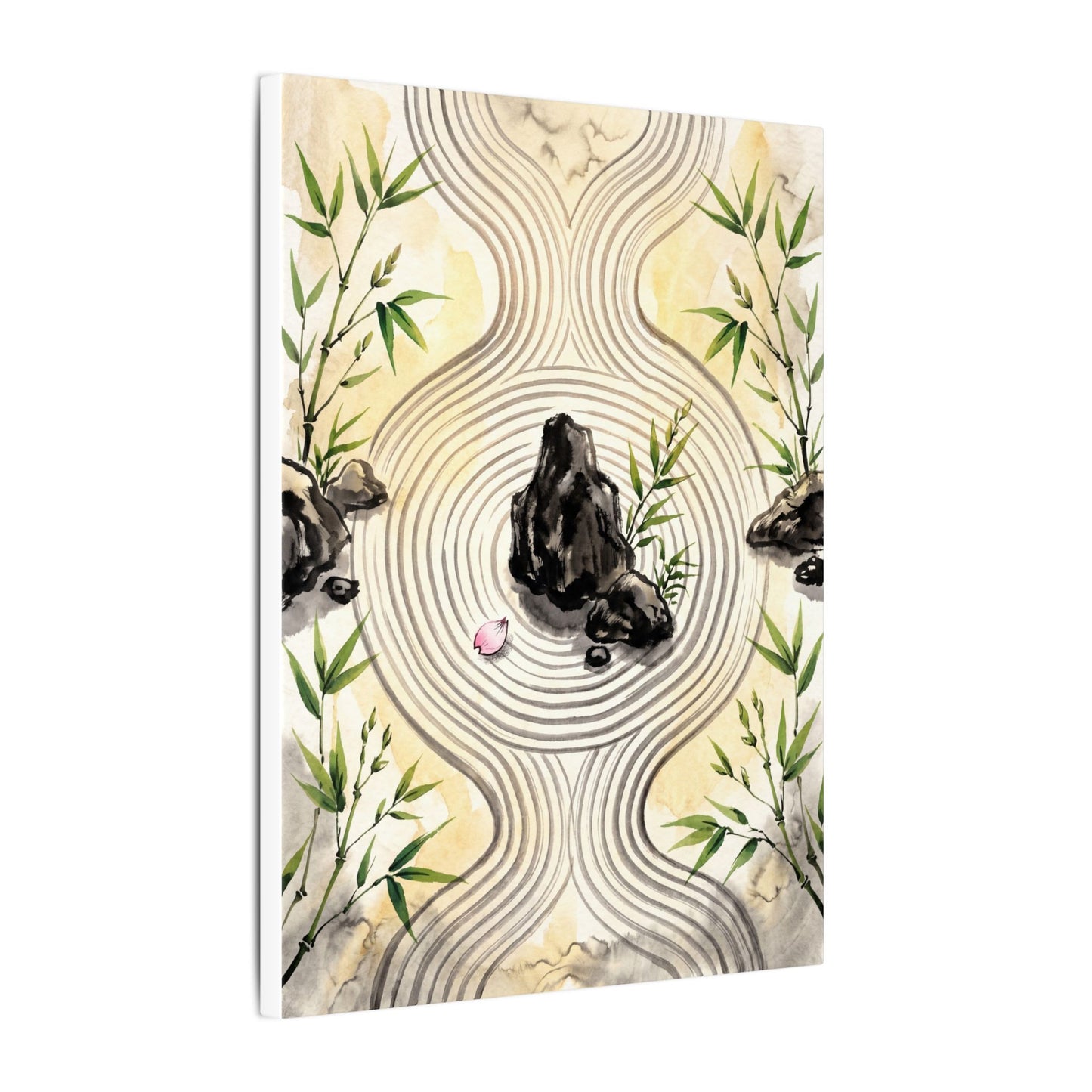 Zen Rock Garden in Golden Hour | Sumi E Canvas Art