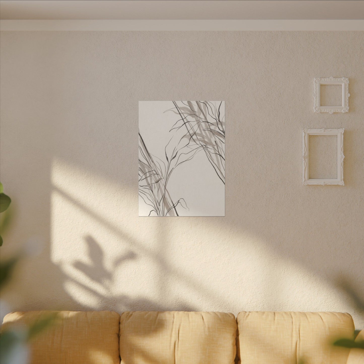 Neutral Shoji Screen Canvas Art - Minimal Line Japandi