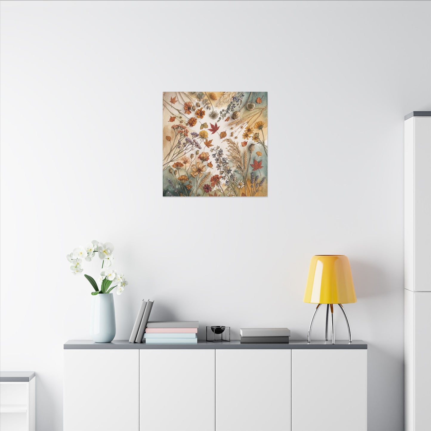Dried Flowers Canvas Art | Autumn Japandi Watercolor Art