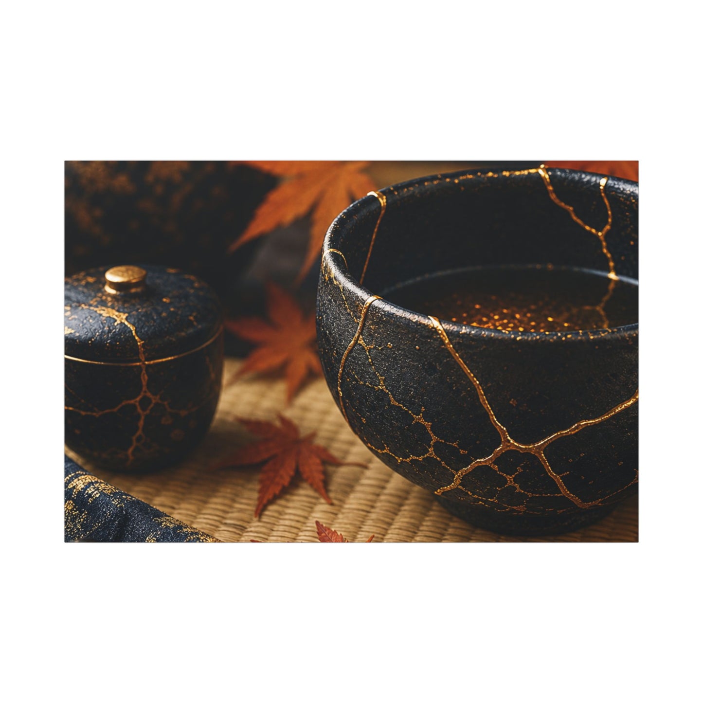 Seijaku Tea Ceremony Canvas Art - Kintsugi Gold Repair