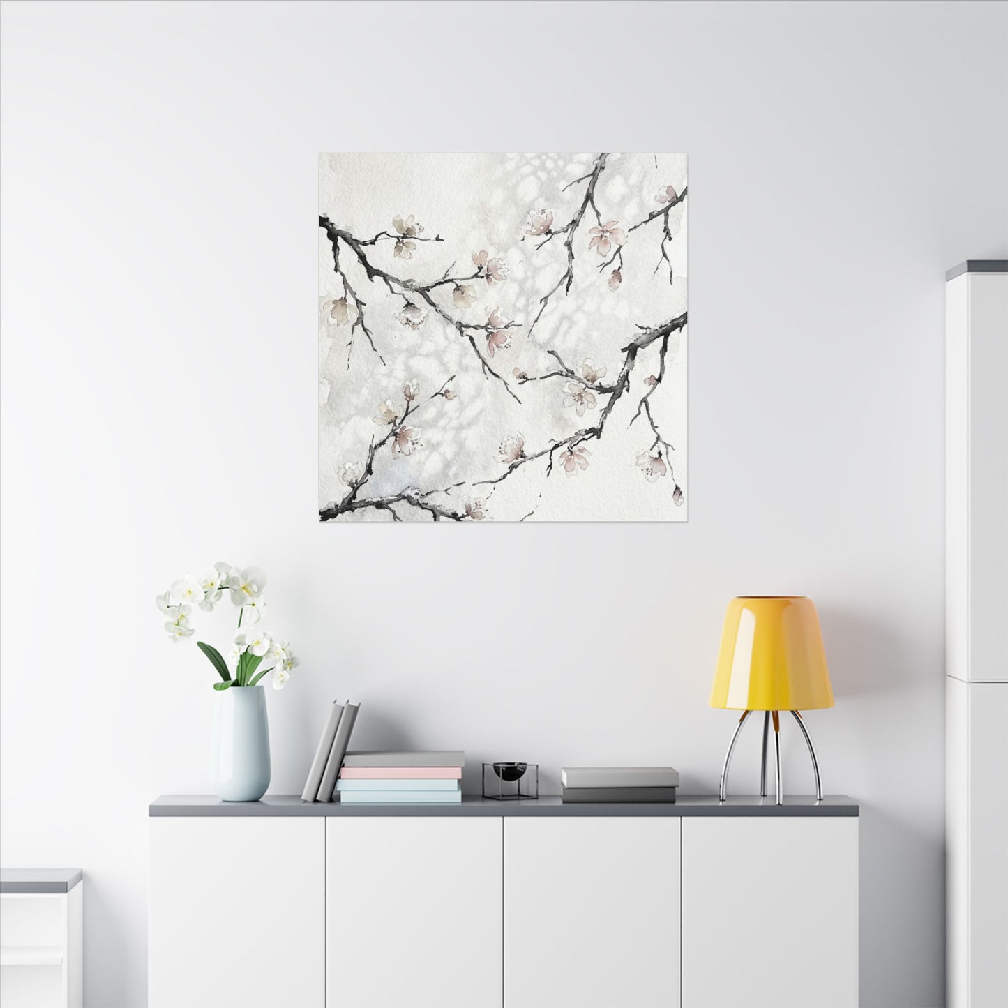 Cherry Blossom Canvas Art | Winter Japandi Watercolor Art