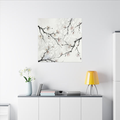 Cherry Blossom Canvas Art | Winter Japandi Watercolor Art