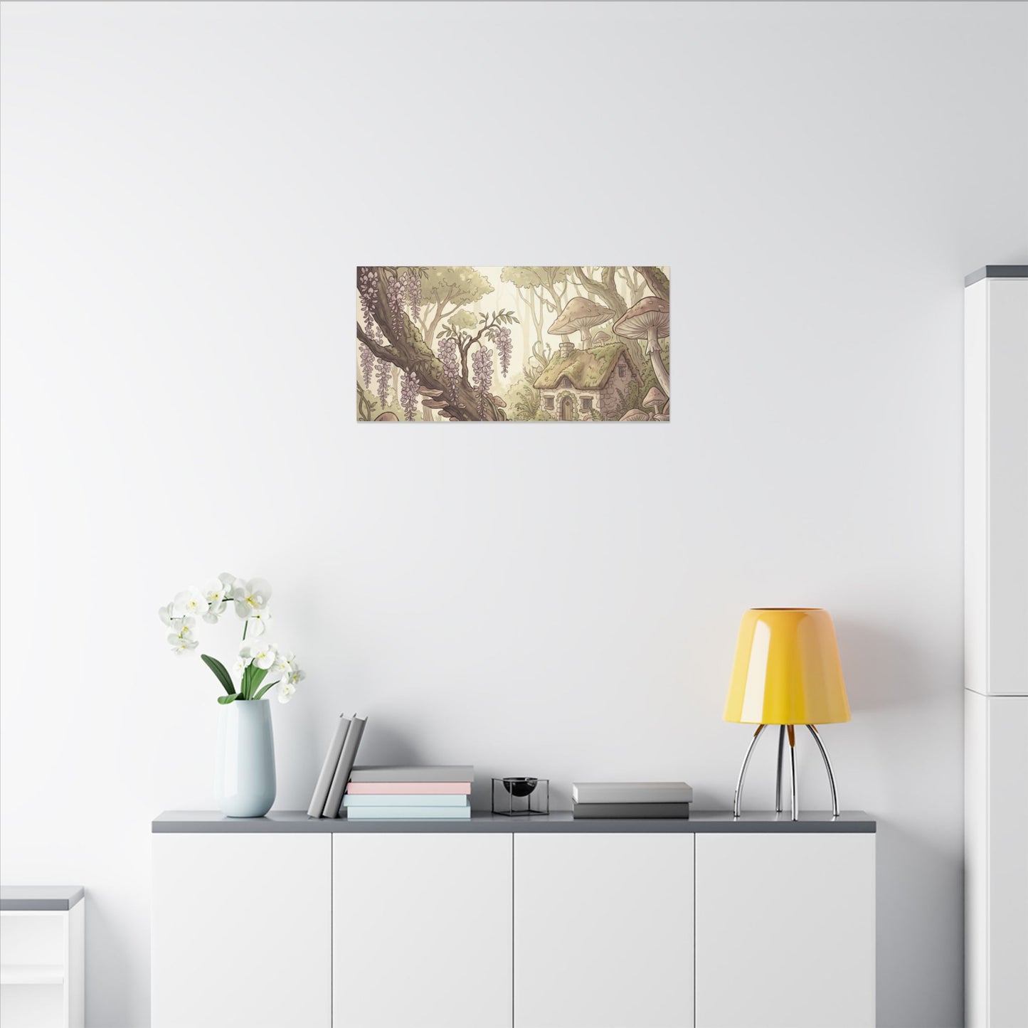 Summer Wisteria Mushroom Illustration Canvas Art | Enchanting Decor