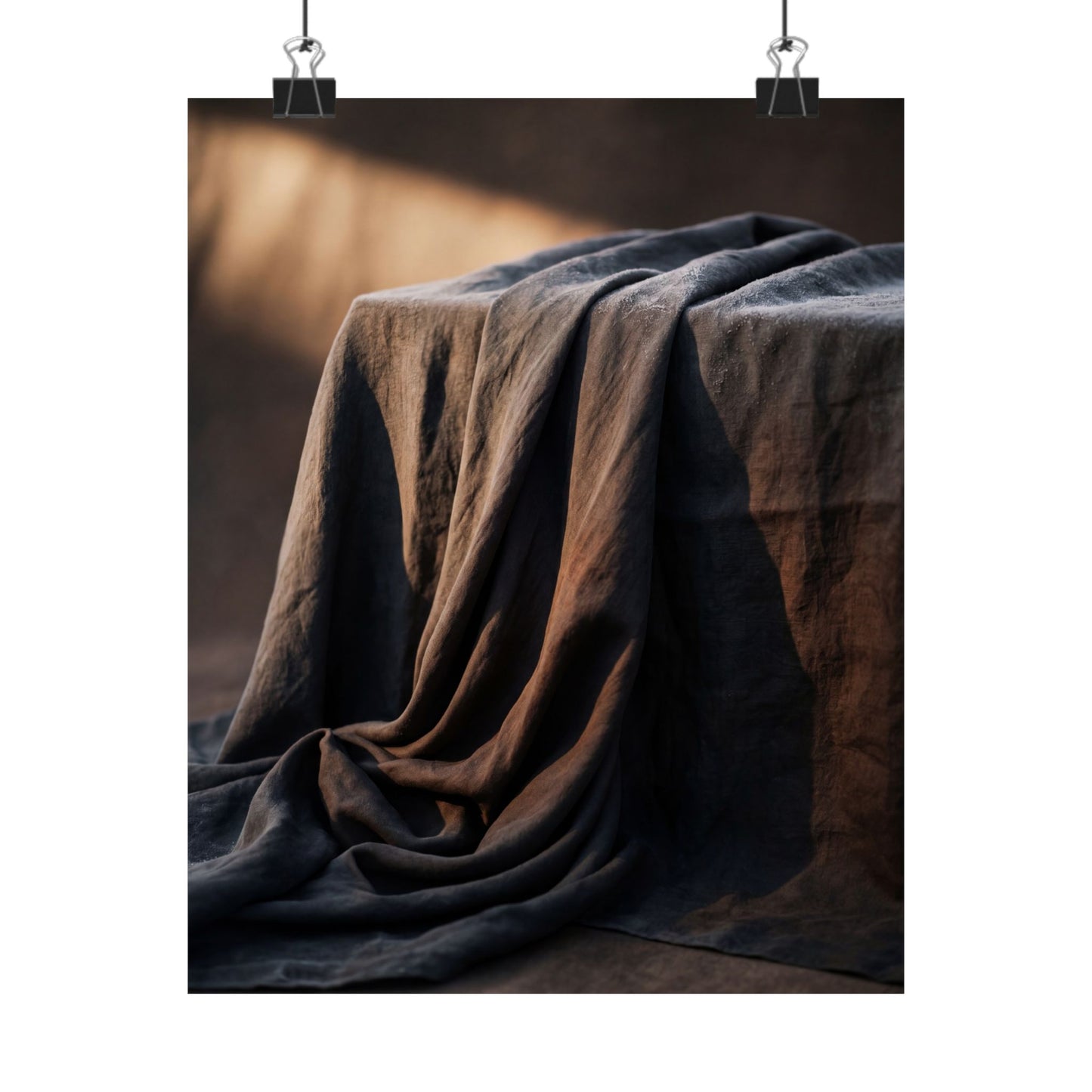 Dark Japandi Silk Drape in Golden Hour | Shadow Zen Wall Art Print