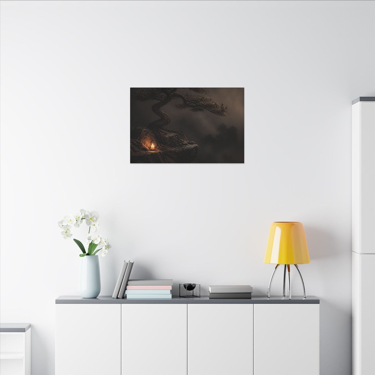 Pine Tree Shadow Zen Canvas Art | Luxurious Dark Japandi Art