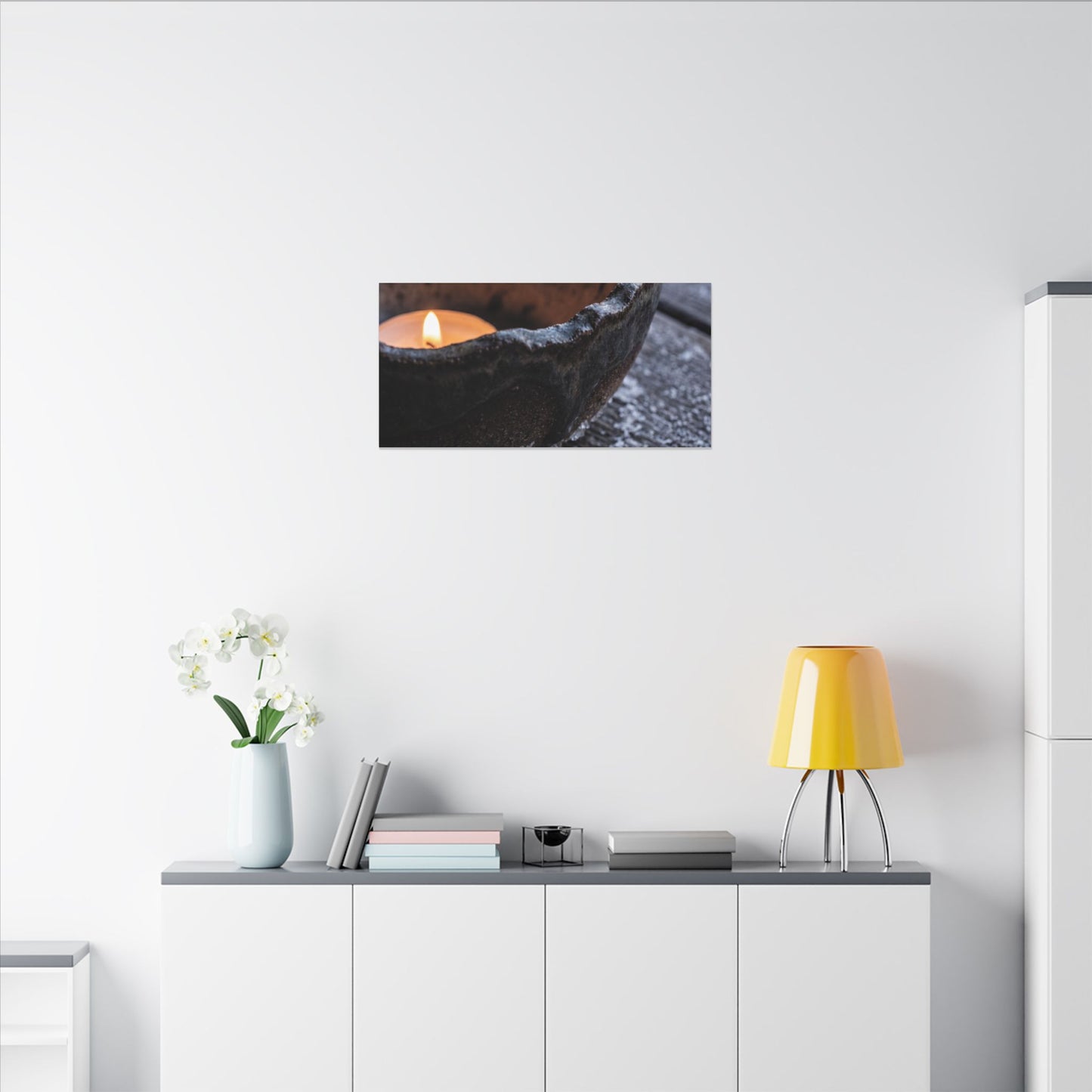 Atmospheric Ceramic Bowl Canvas Art - Moody Minimal Dark Japandi