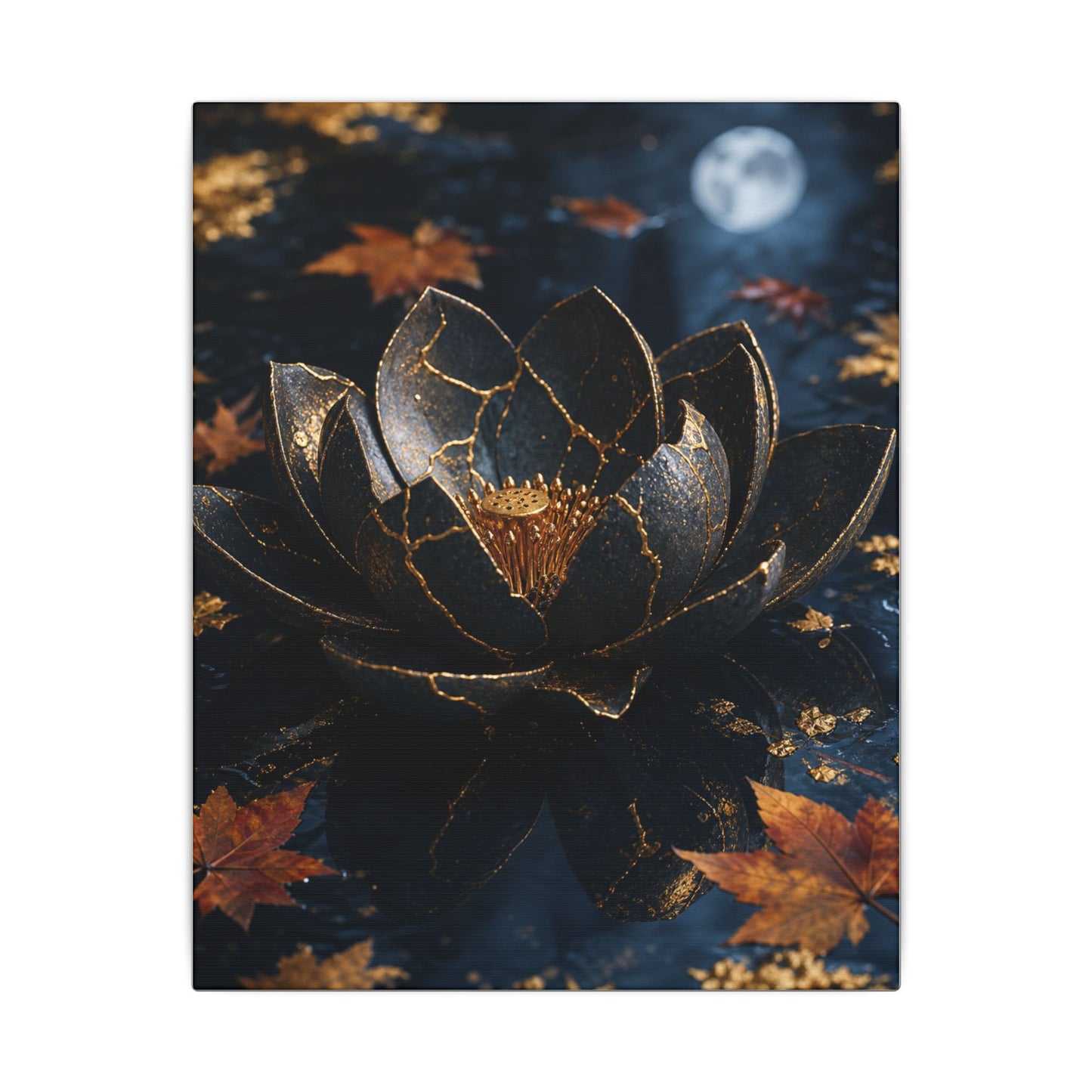 Moonlight Lotus Flower Canvas Art - Kintsugi Fukinsei