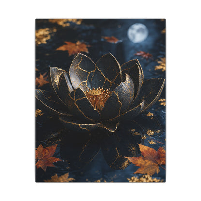 Moonlight Lotus Flower Canvas Art - Kintsugi Fukinsei
