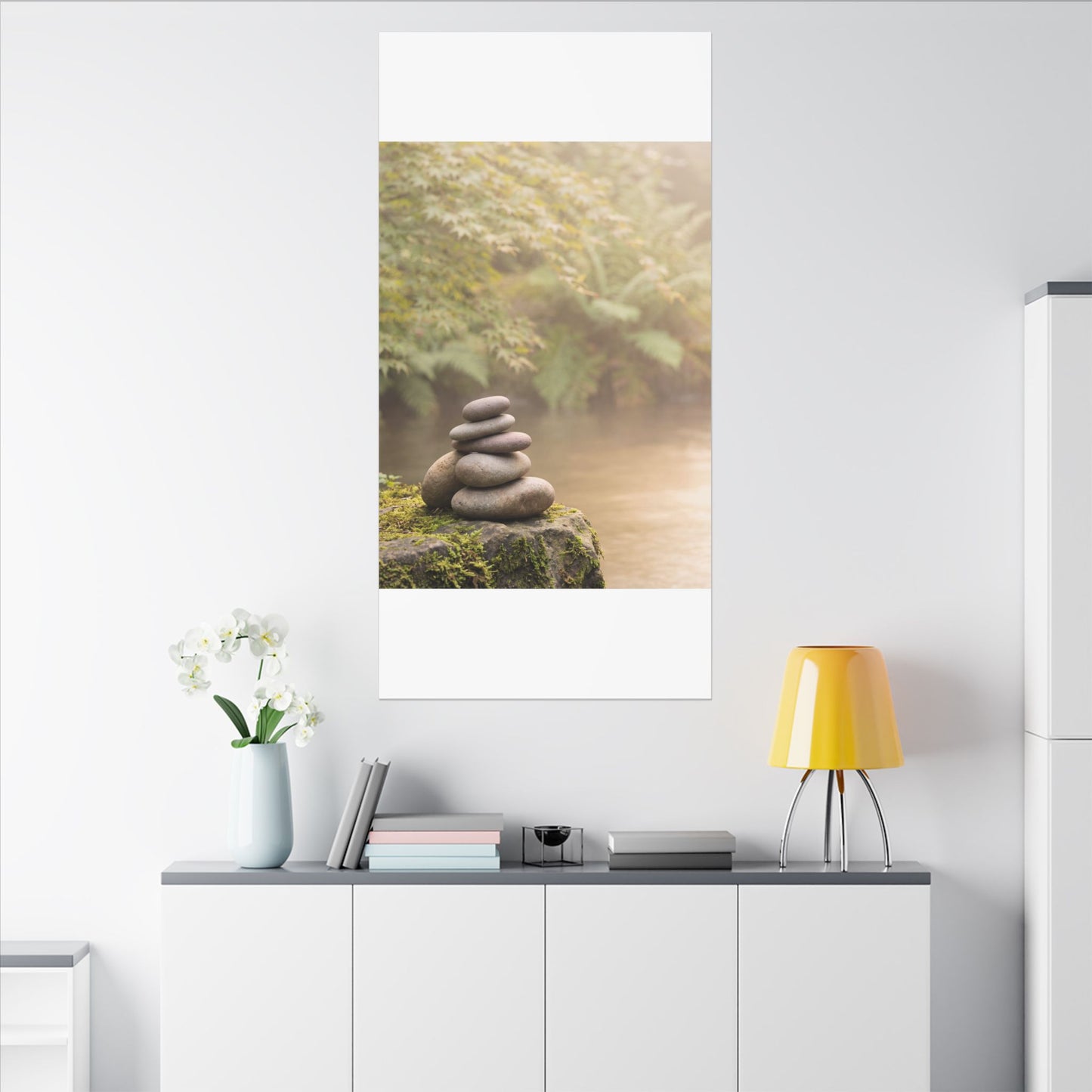 Cozy River Stones Canvas Art - Japanese Pattern Japandi