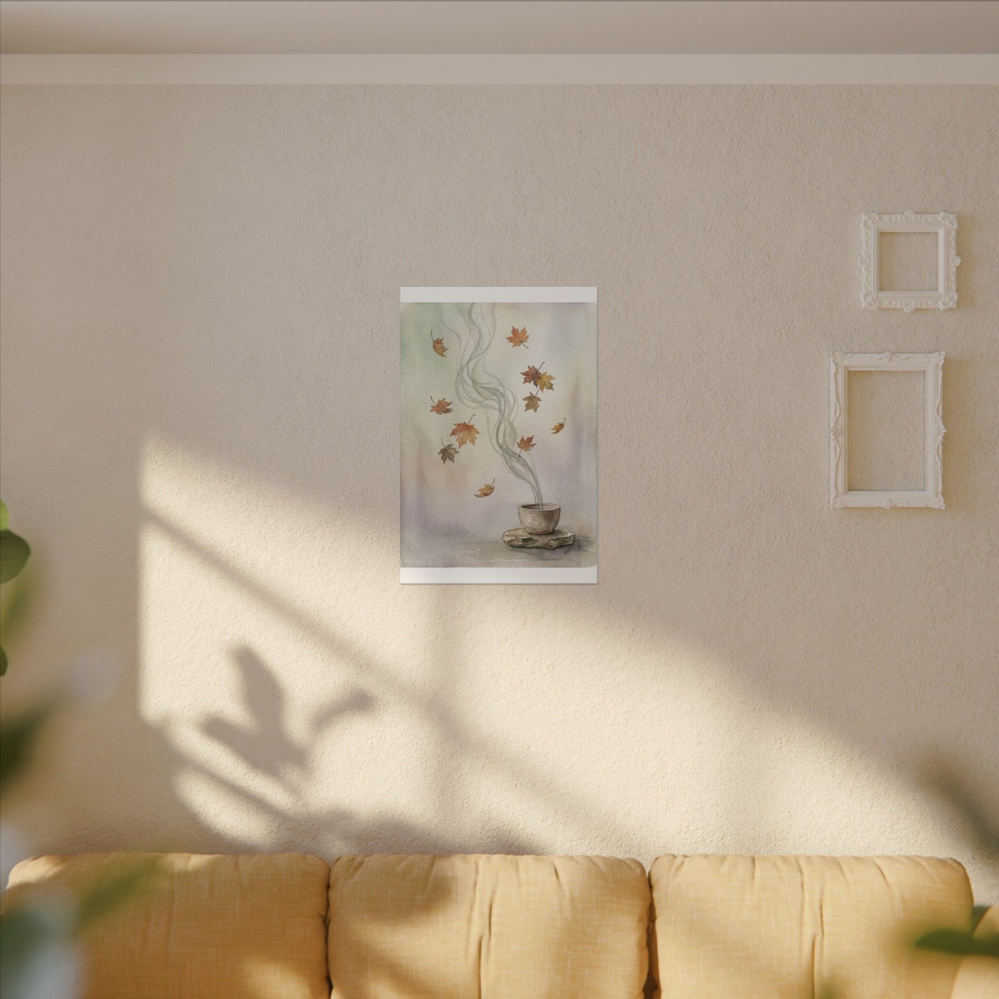 Incense Smoke Canvas Art | Autumn Japandi Watercolor Art