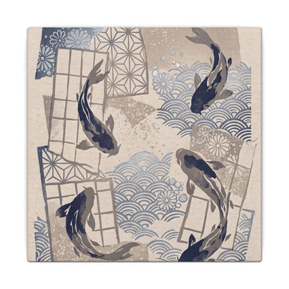 Earthy Koi Pond Canvas Art - Japanese Pattern Japandi