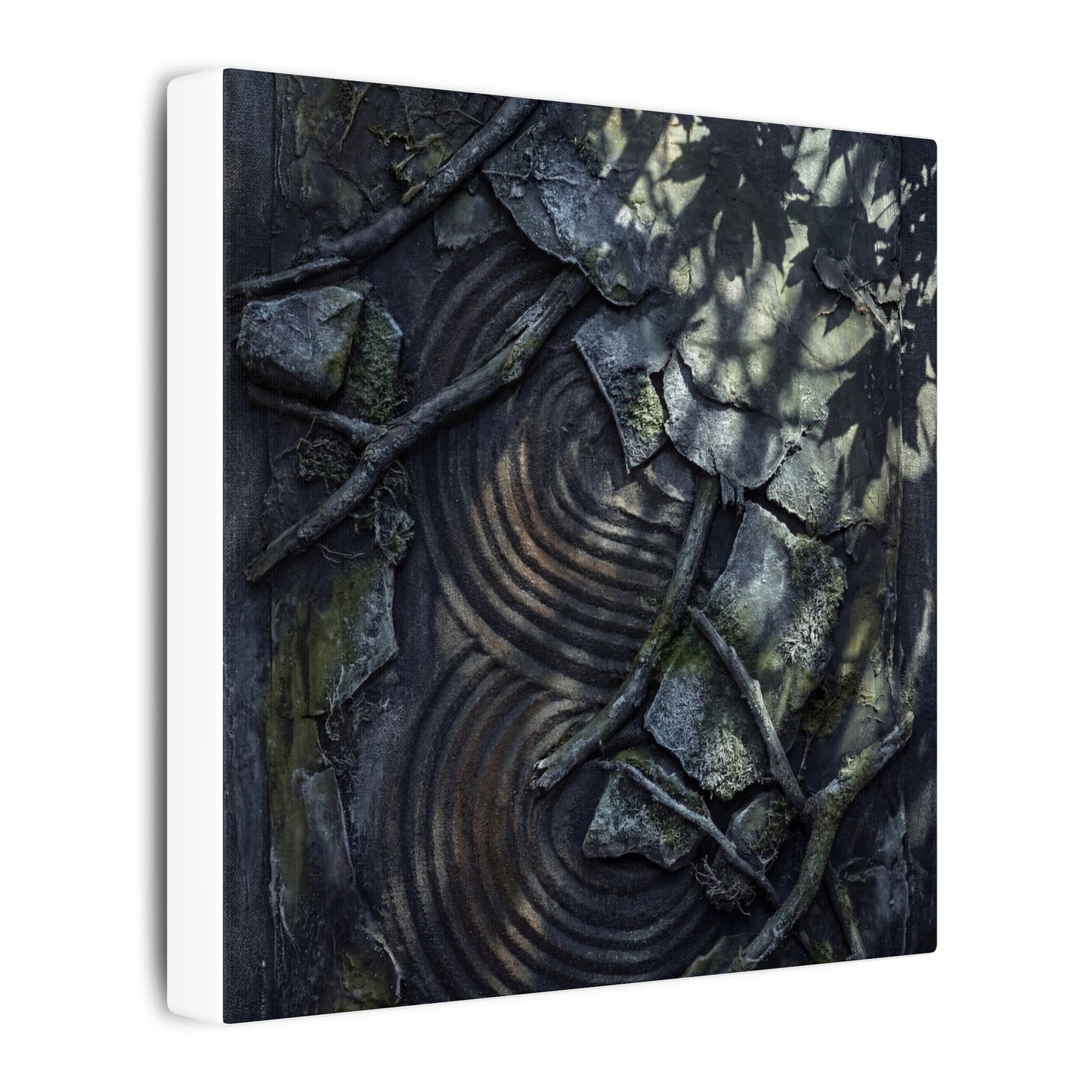 Rock Garden Canvas Art | Winter Dark Japandi Dark Texture Art