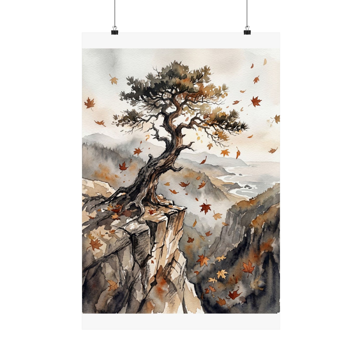 Pine Tree Watercolor Wall Art Print | Earthy Japandi Art