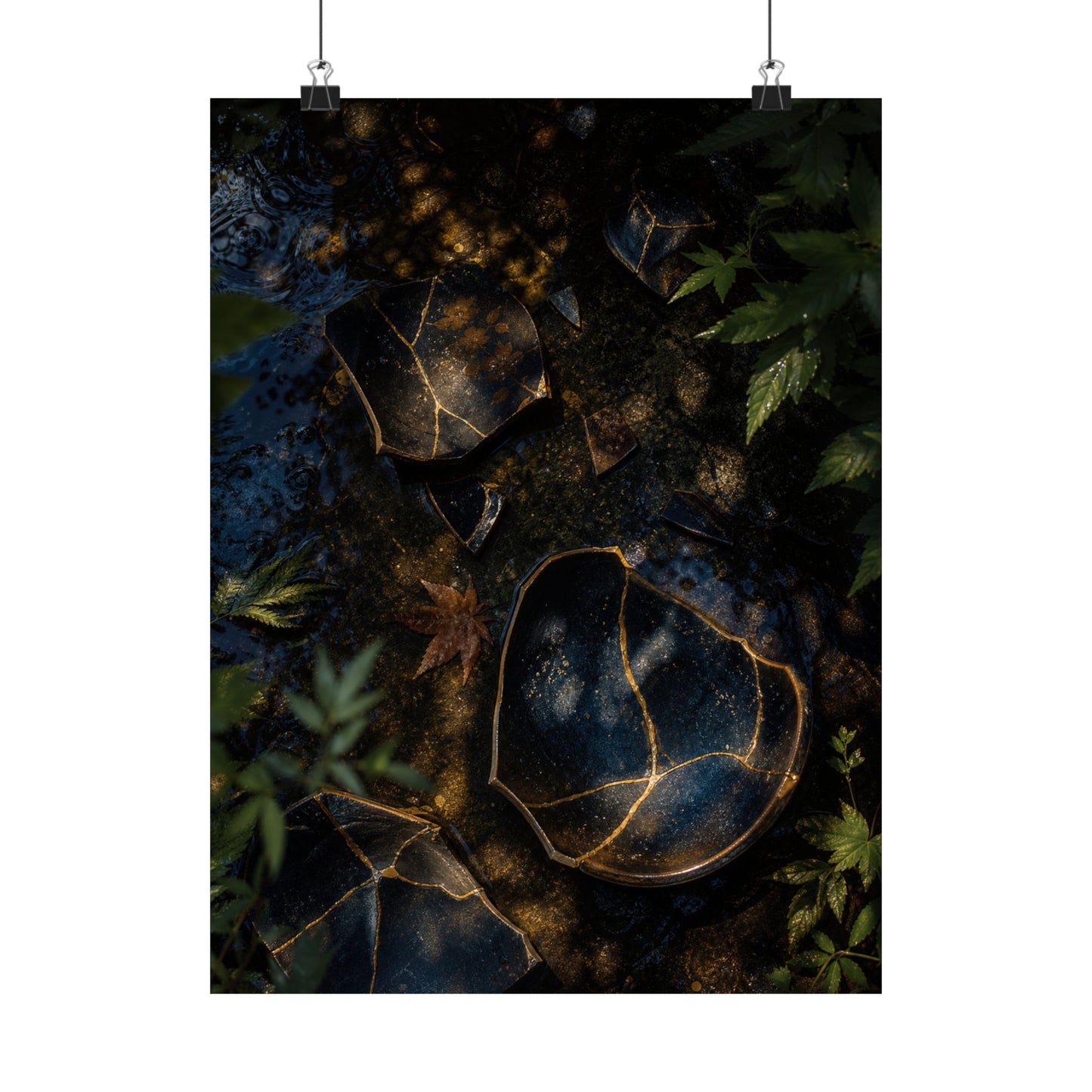 Broken Pottery Wall Art Print | Summer Dark Japandi Shadow Zen Art