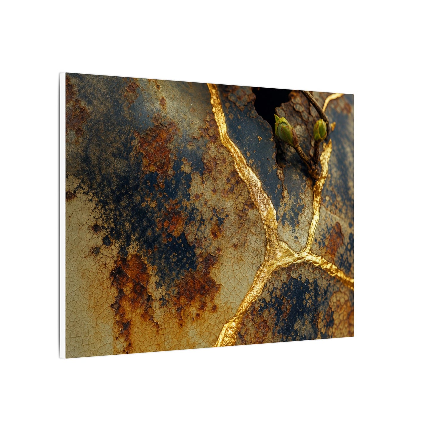 Datsuzoku Rust Patina Canvas Art - Kintsugi Crackle Gold