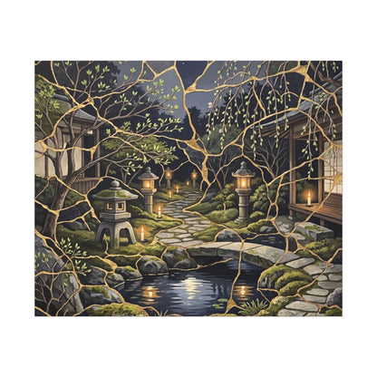 Kintsugi Moonlit Garden in Candlelight | Gold Vein Canvas Art