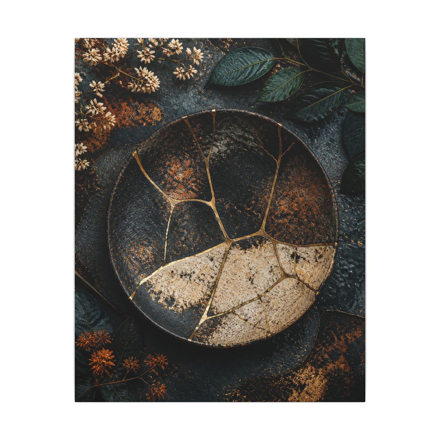 Kintsugi Rust Patina in Dawn | Gold Repair Canvas Art