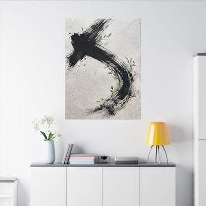 Ink Brushstroke Spring Canvas Art | Dark Japandi Sophisticated Design