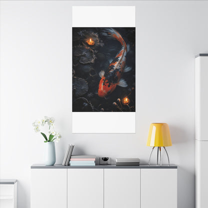 Koi Pond Canvas Art | Winter Dark Japandi Shadow Zen Art