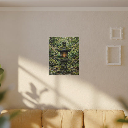 Neutral Stone Lantern Canvas Art - Japanese Pattern Japandi