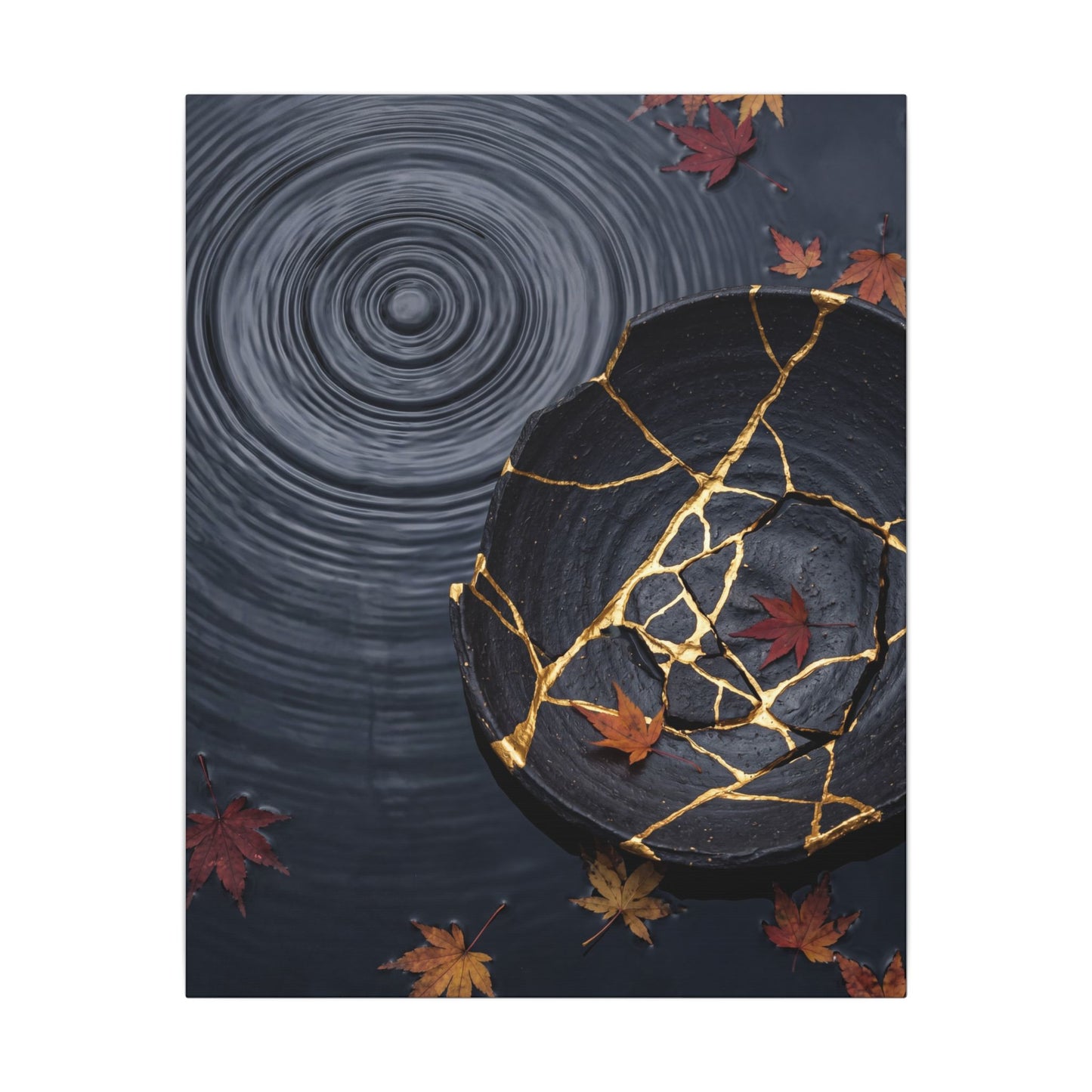 Philosophical Water Ripple Canvas Art - Gold Repair Kintsugi