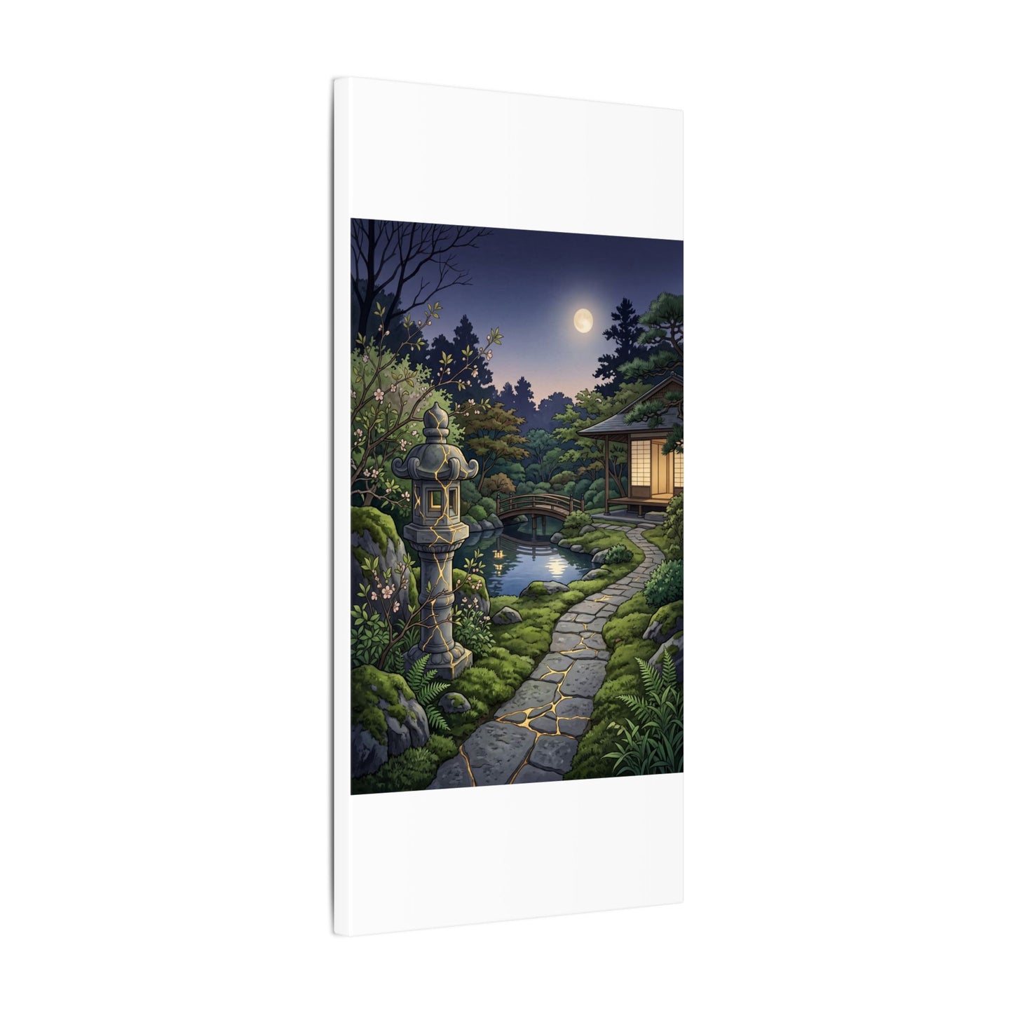 Spring Moonlit Garden Gold Vein Canvas Art | Resilient Decor