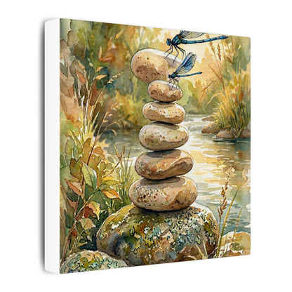 River Stones Summer Canvas Art | Japandi Cozy Design