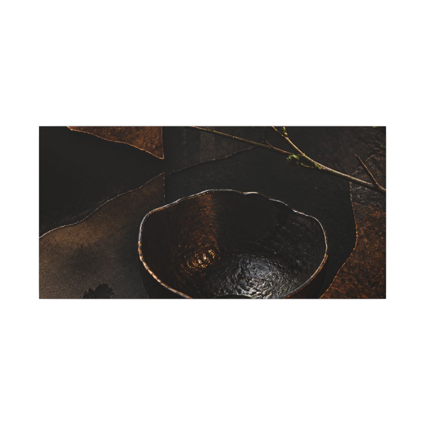 Atmospheric Ceramic Bowl Canvas Art - Shadow Zen Dark Japandi