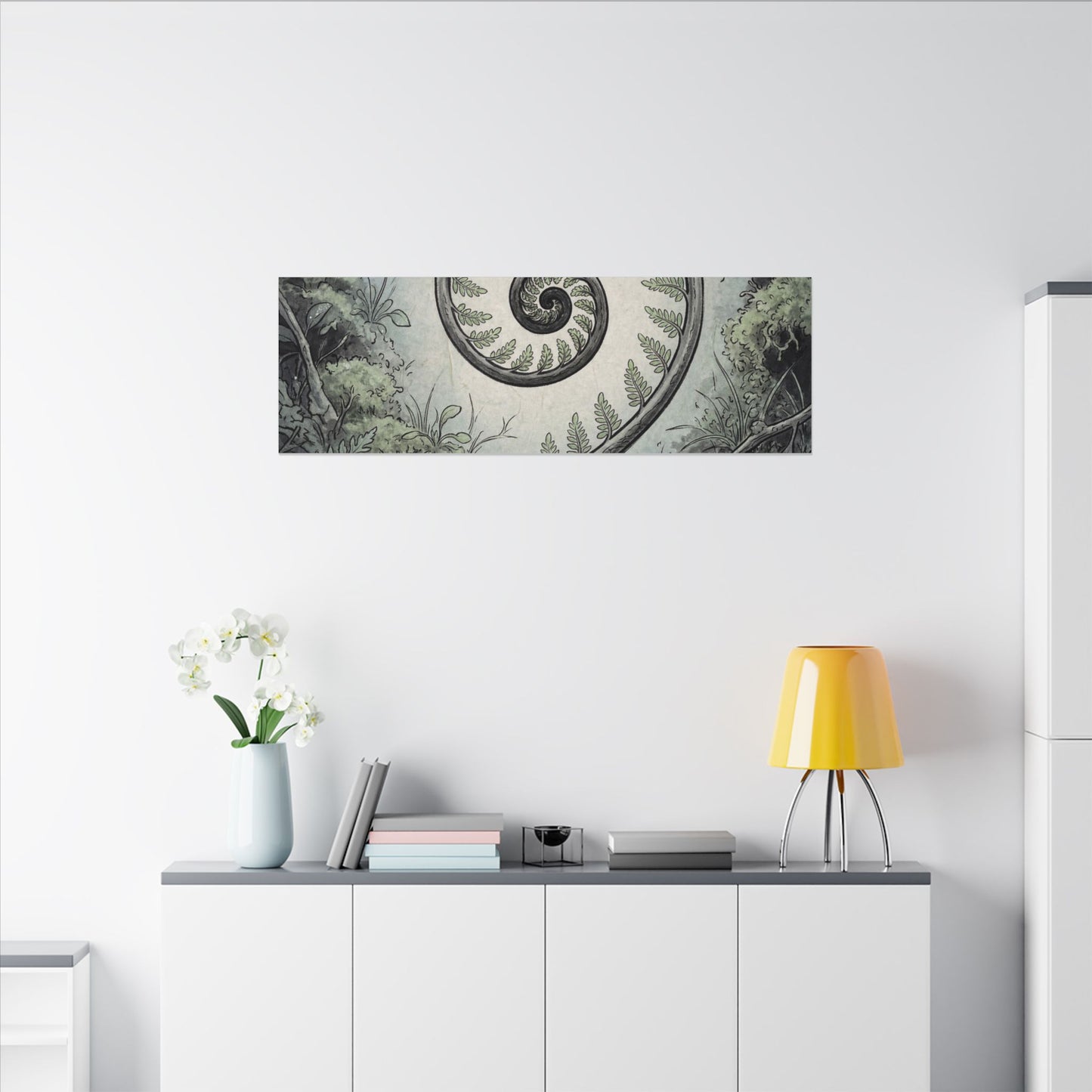Zen Fern Unfurling in Dawn | Ukiyo E Inspired Canvas Art