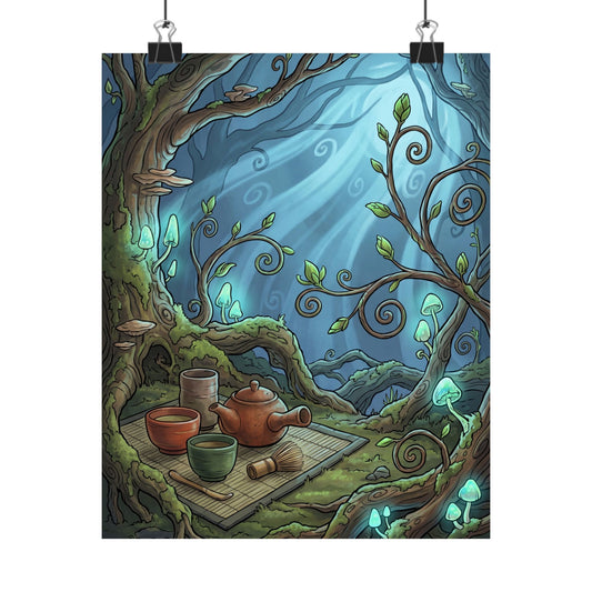 Cozy Tea Ceremony Wall Art Print - Forest Whimsy Cottagecore Art Print