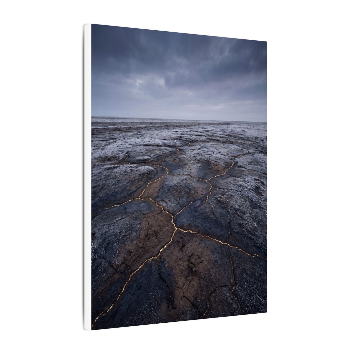 Dark Japandi Cracked Earth in Overcast | Dark Texture Canvas Art