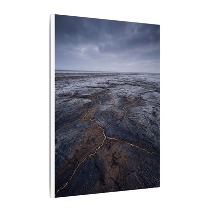 Dark Japandi Cracked Earth in Overcast | Dark Texture Canvas Art