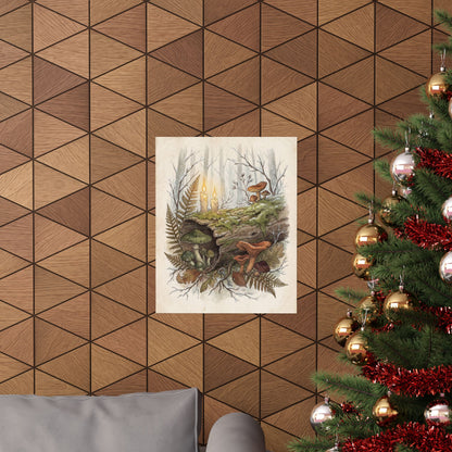 Winter Wild Mushrooms Herbarium Wall Art Print | Rustic Decor