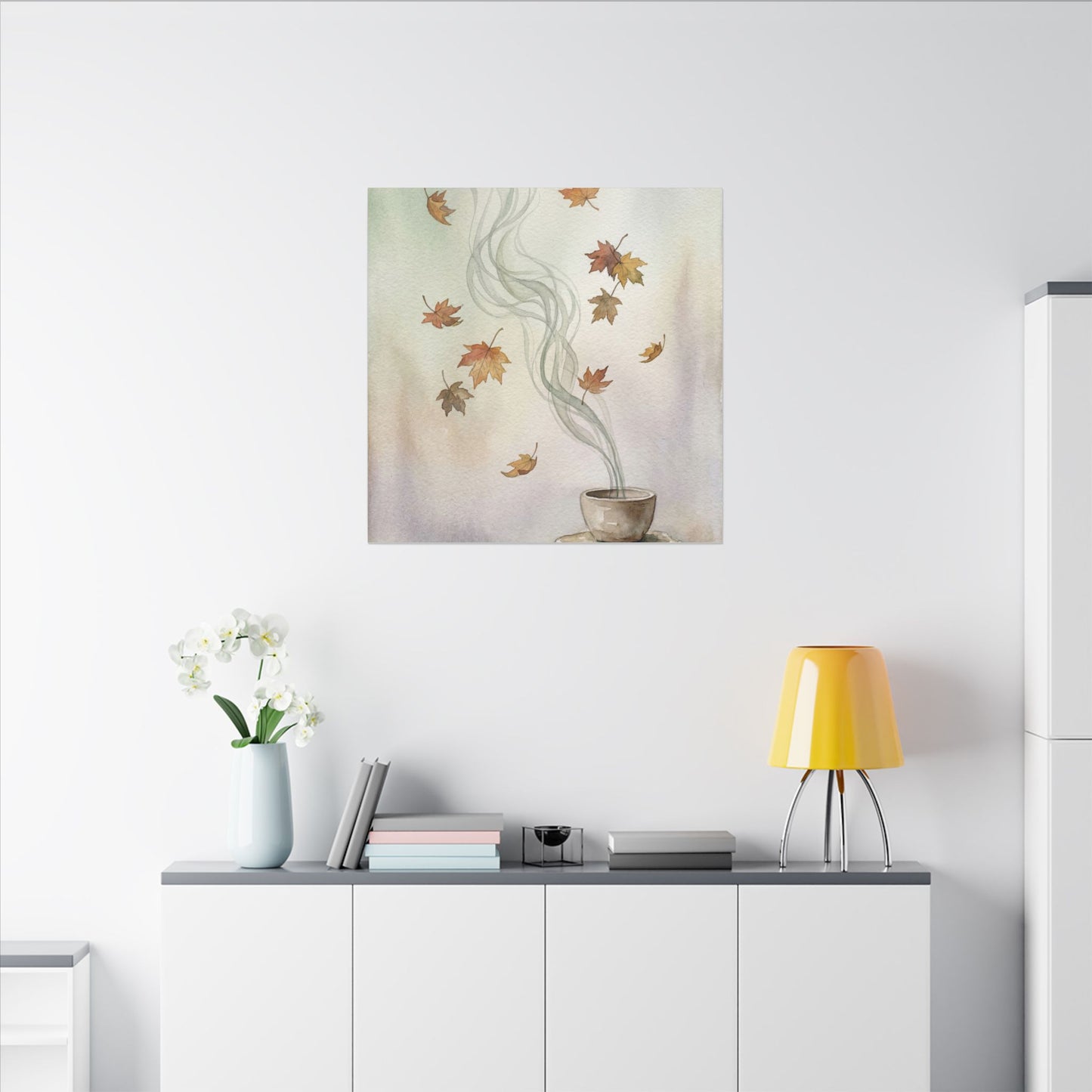 Incense Smoke Canvas Art | Autumn Japandi Watercolor Art