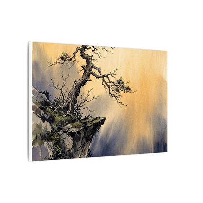 Zen Pine Tree in Golden Hour | Sumi E Canvas Art