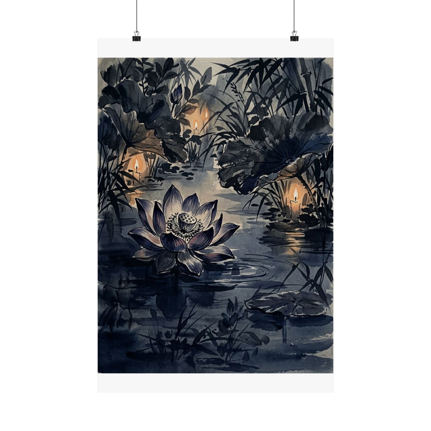Candlelight Lotus Flower Wall Art Print - Zen Fukinsei Art Print