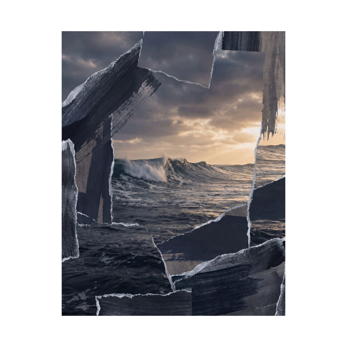 Dark Japandi Ocean Wave in Golden Hour | Shadow Zen Wall Art Print