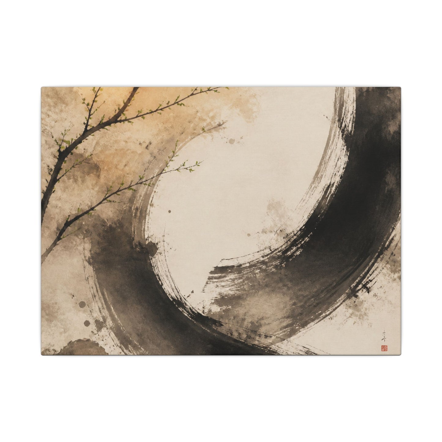 Japandi Ink Brushstroke in Golden Hour | Watercolor Canvas Art