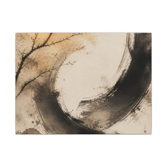 Japandi Ink Brushstroke in Golden Hour | Watercolor Canvas Art